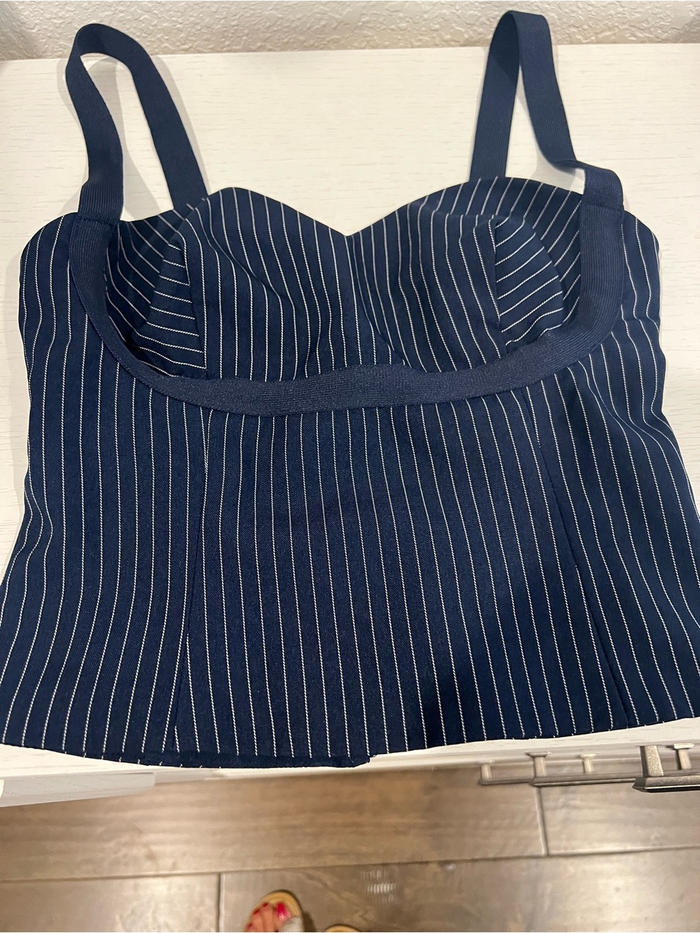 Princess Polly Navy Pinstripe Bustier Top with Adjustable Straps - Picture 3 of 5